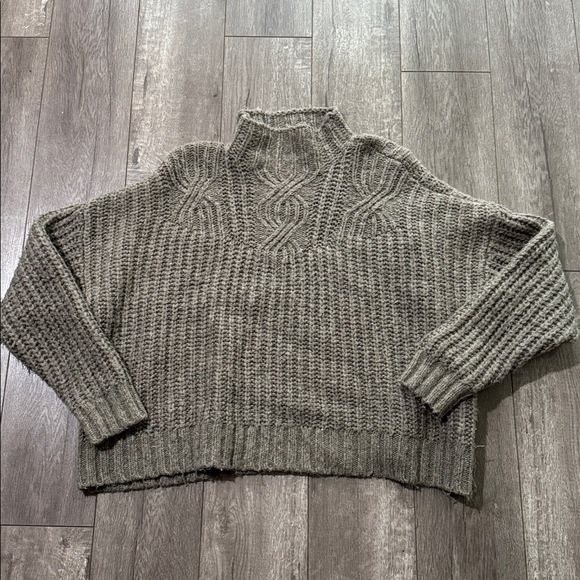 AERIE Cable Mock Neck Laine Wool Grey Sz L Sweater - Picture 2 of 6
